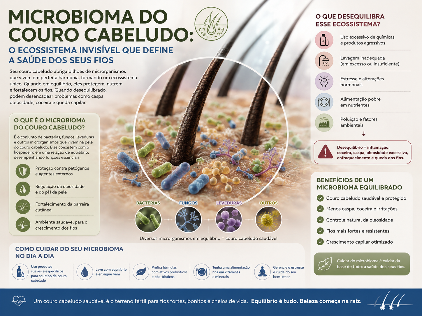 Microbioma do Couro Cabeludo: O Ecossistema Invisível que Define a Saúde dos Seus Fios