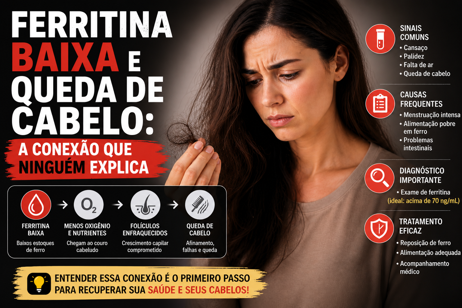 Ferritina baixa e queda de cabelo: a conexão que ninguém explica direito