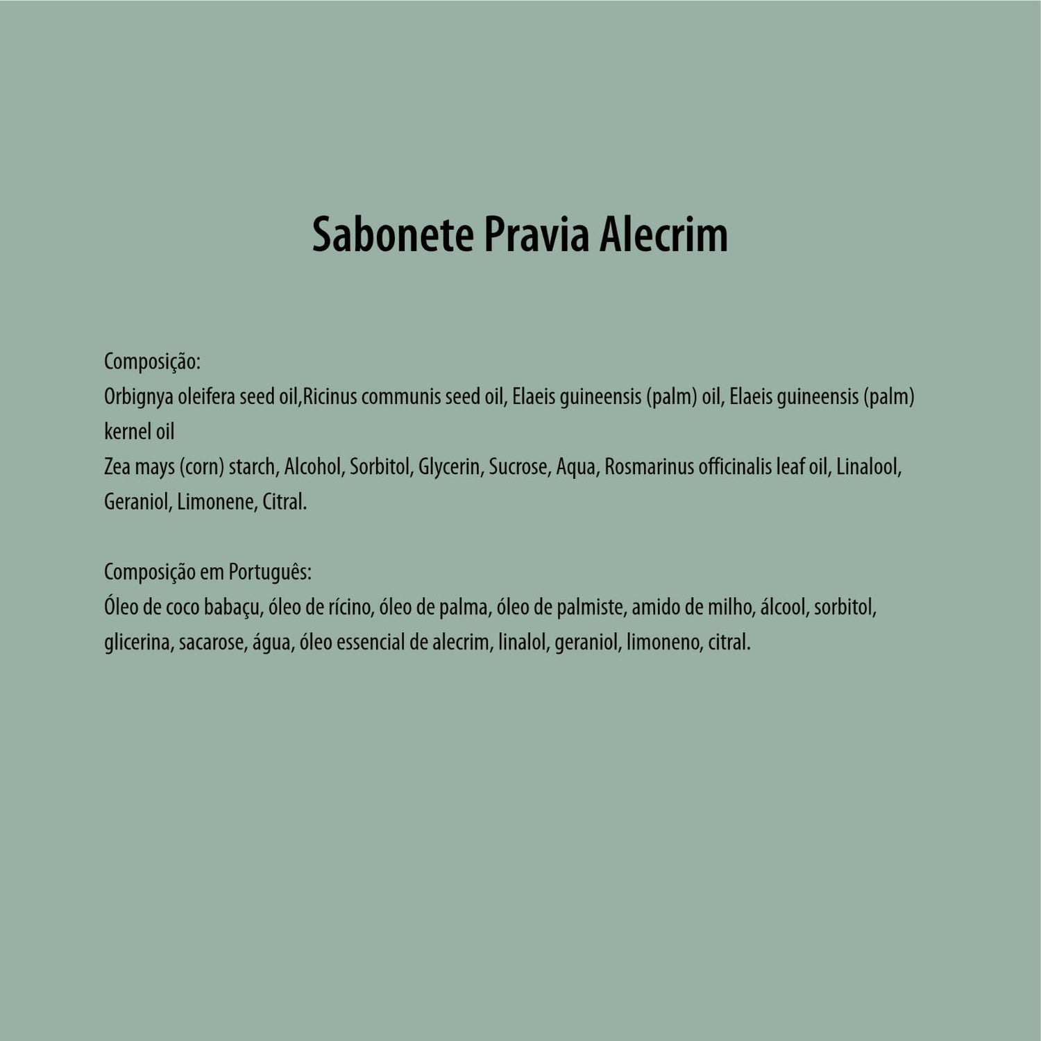 SABONETE DE GLICERINA VEGETAL ALECRIM - PRAVIA - COM ÓLEO ESSENCIAL -SEM SULFATO
