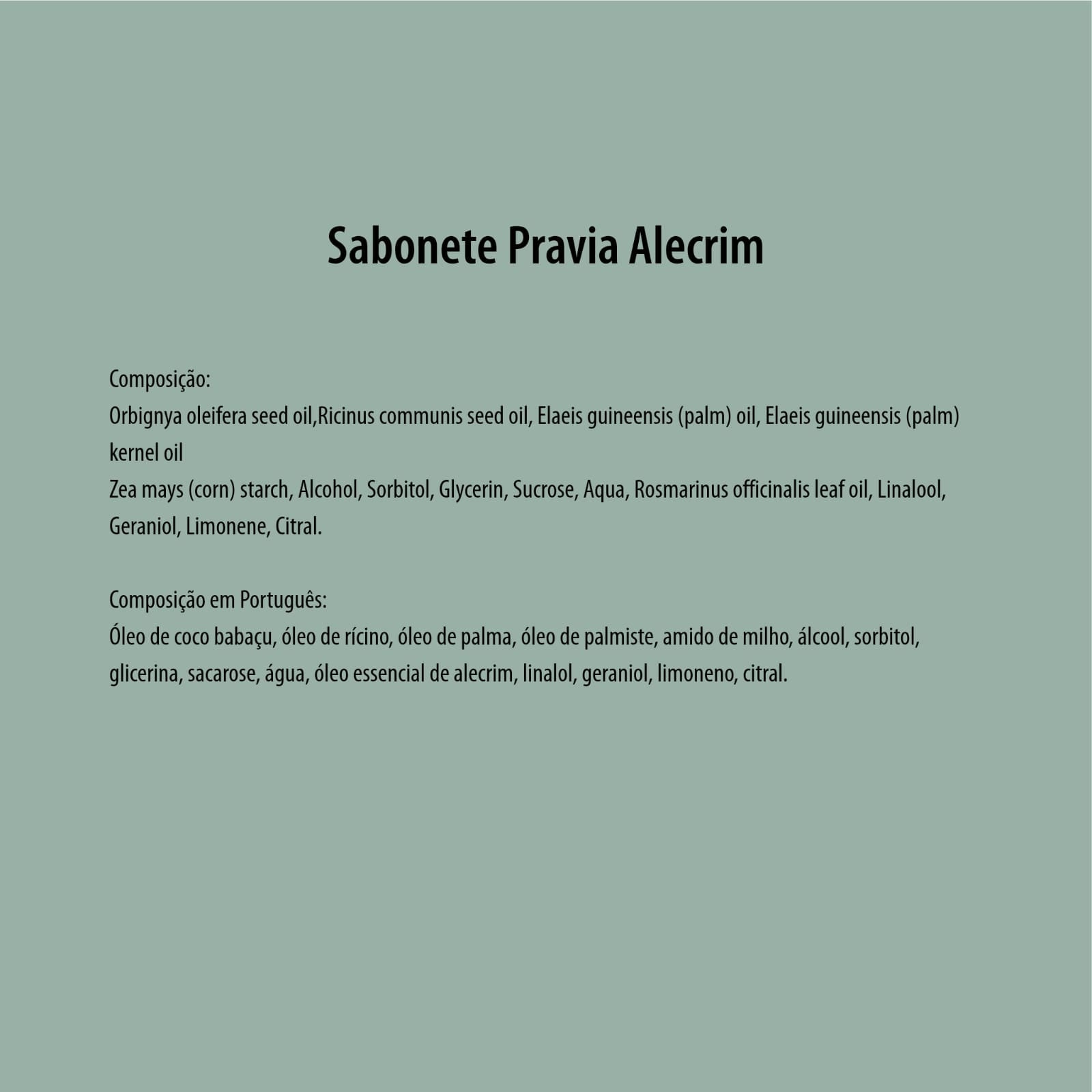 SABONETE DE GLICERINA VEGETAL ALECRIM - PRAVIA - COM ÓLEO ESSENCIAL - SEM SULFATO - QUANTIC FLORA