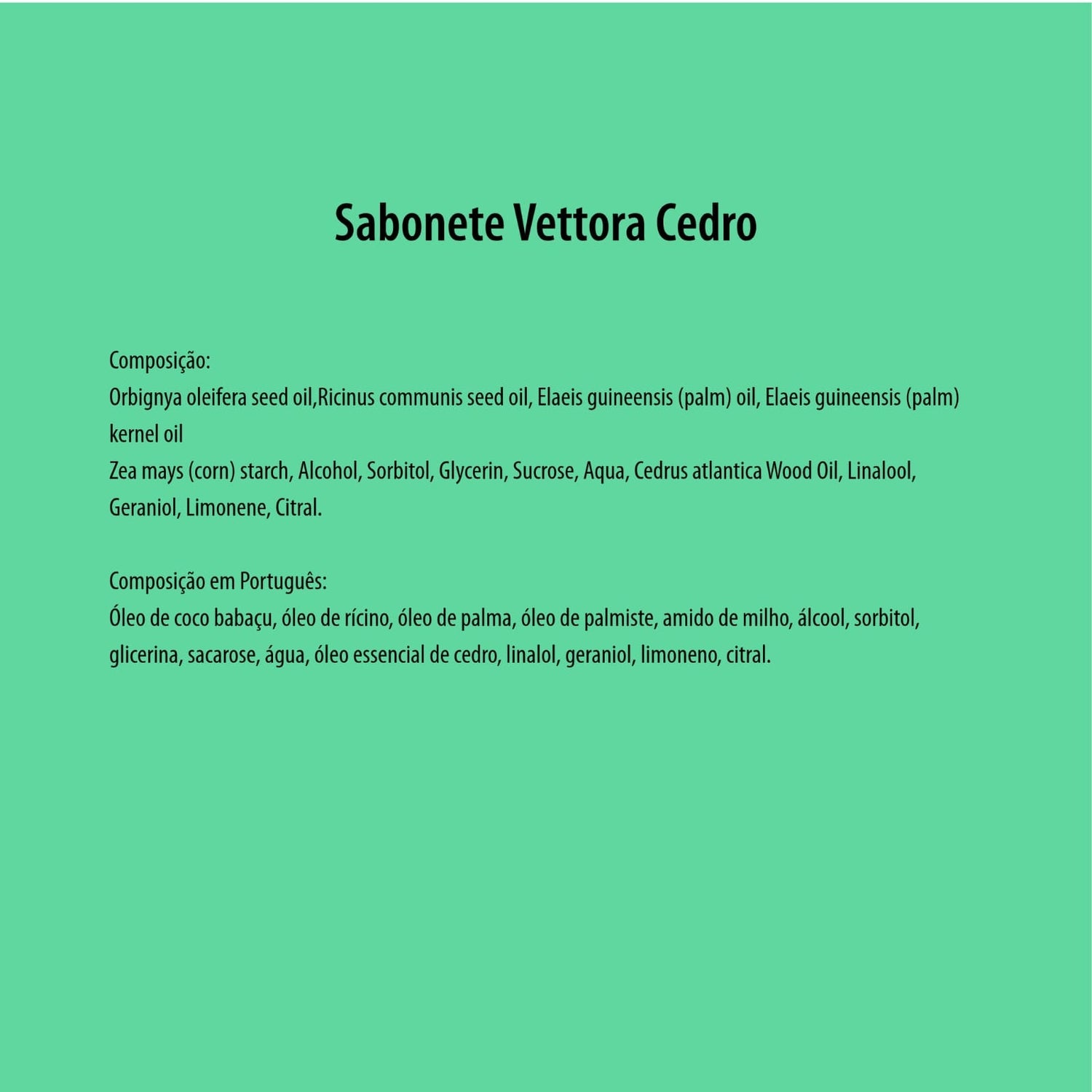 SABONETE DE GLICERINA VEGETAL CEDRO - VETTORA - COM ÓLEO ESSENCIAL - SEM SULFATO - QUANTIC FLORA