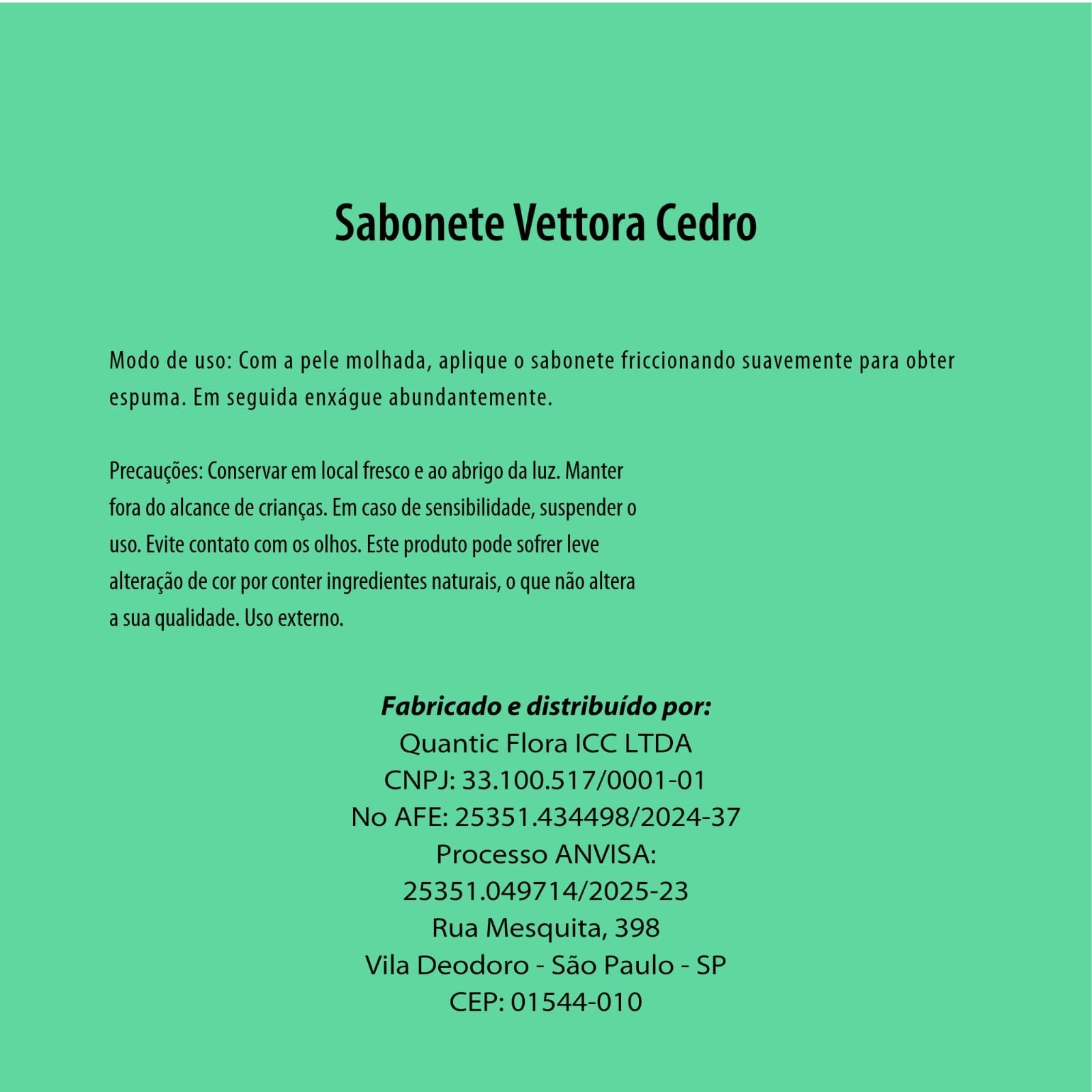 SABONETE DE GLICERINA VEGETAL CEDRO - VETTORA - COM ÓLEO ESSENCIAL - SEM SULFATO - QUANTIC FLORA