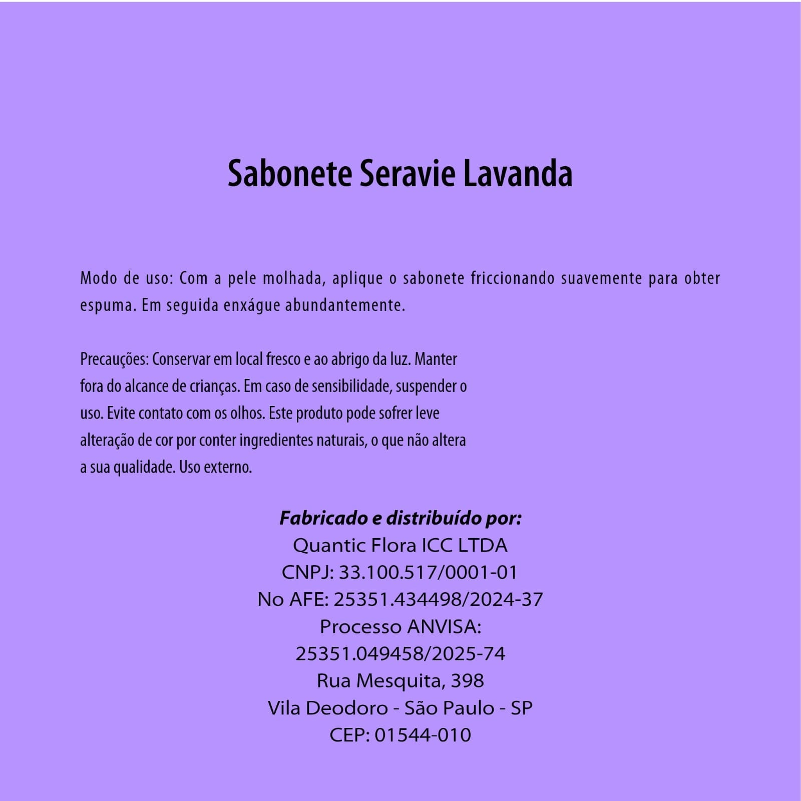 SABONETE DE GLICERINA VEGETAL LAVANDA - SERAVIE - COM ÓLEO ESSENCIAL - SEM SULFATO - QUANTIC FLORA