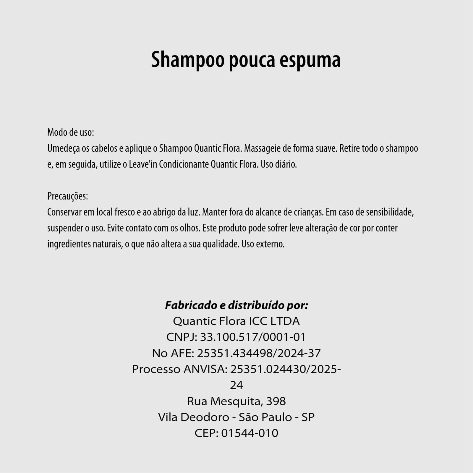 SHAMPOO POUCA ESPUMA - QUANTIC FLORA