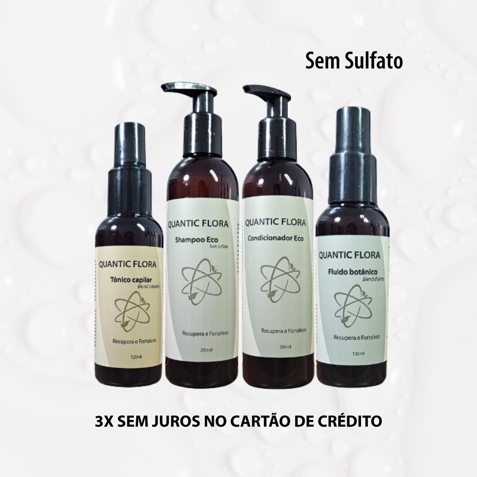 SUPER KIT TESLA ECO: FORÇA E RENOVAÇÃO INTENSA - CUIDADO 24 h - SEM SULFATO - QUANTIC FLORA